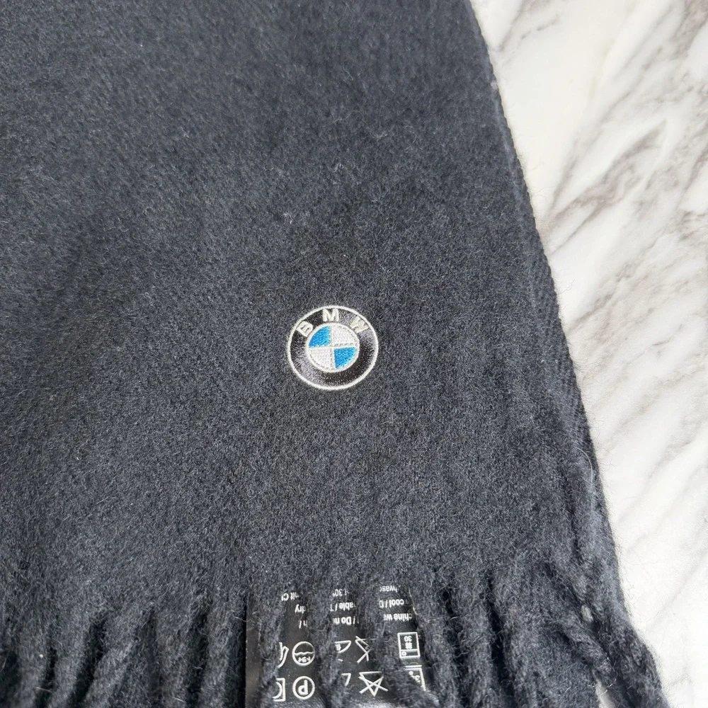 BMW Scarf Black Made In Germany Acrylic Wool Blend Knit car Logo 60x12